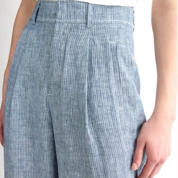 Everlane Linen Way-High Drape Pant 14 Wide Leg Pleated Blue Pinstripe Chambray - Picture 2 of 16